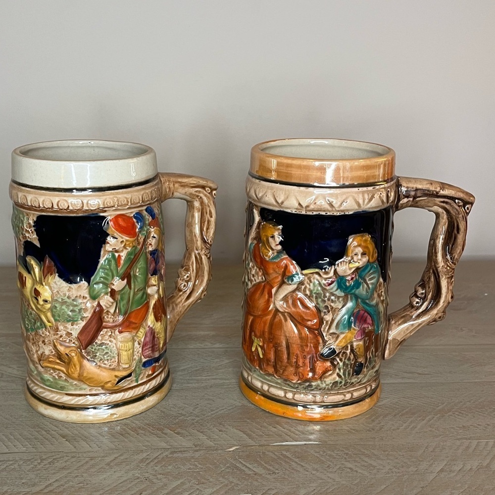 Vintage Handmade Beer Steins Set of 2